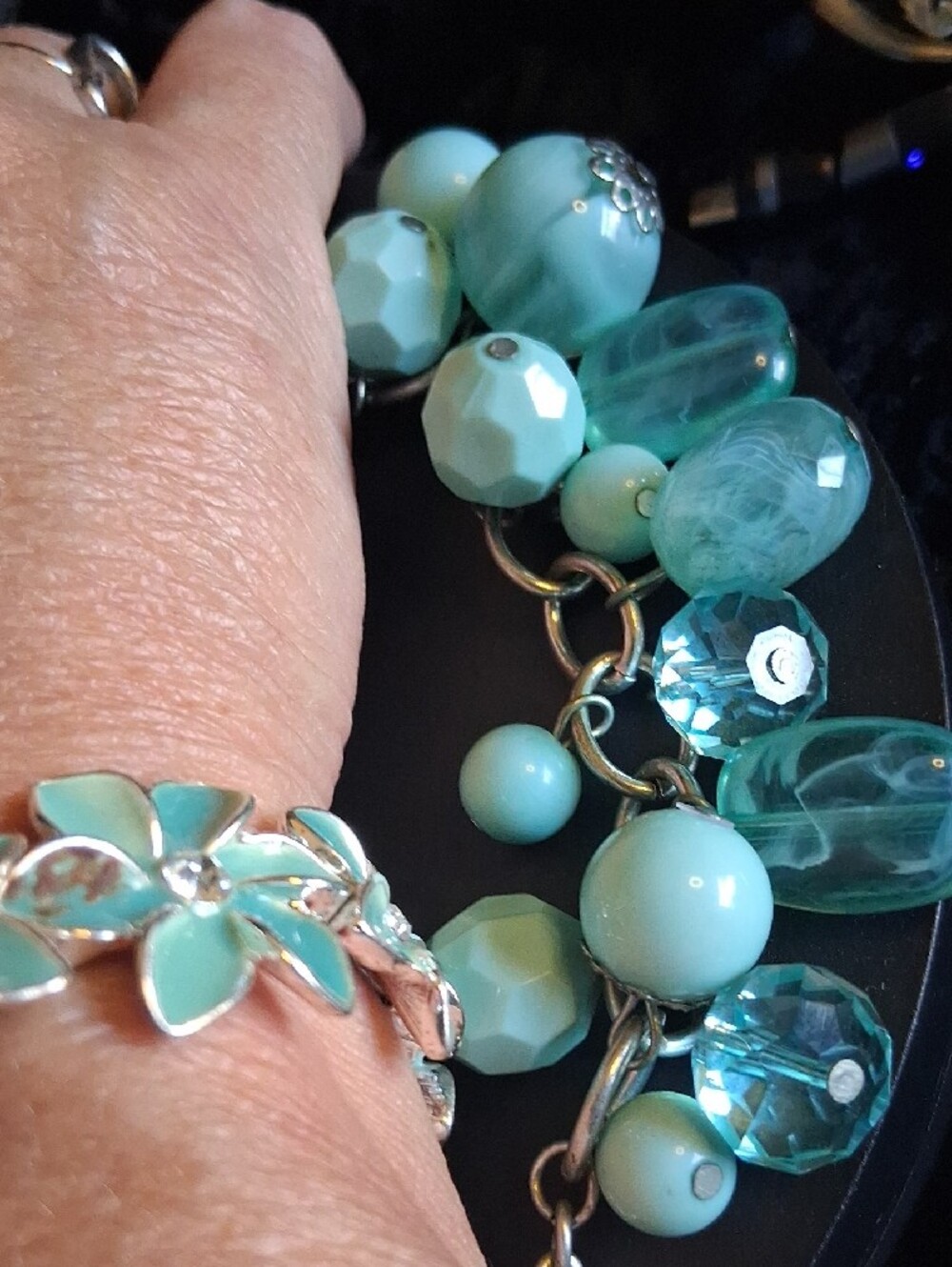 Aqua Beaded Statement Necklace and Floral Bracelet Set - Picture 7 of 10